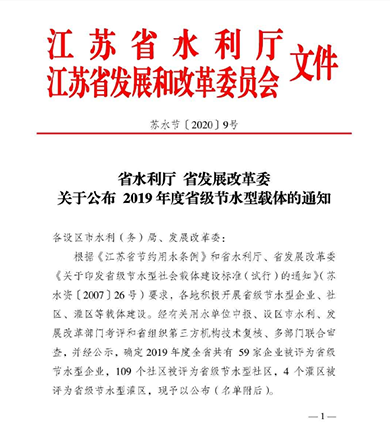 中圣清洁能源永兴热电公司被评为“2019年度省级节水型企业”